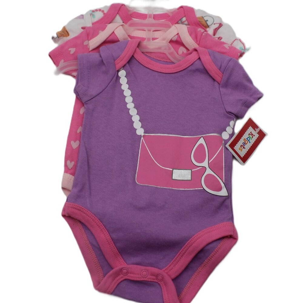 Kidgets Newborn Baby Girl Bodysuit Rompers 3-6 Months 3-Pack Pink Purple New